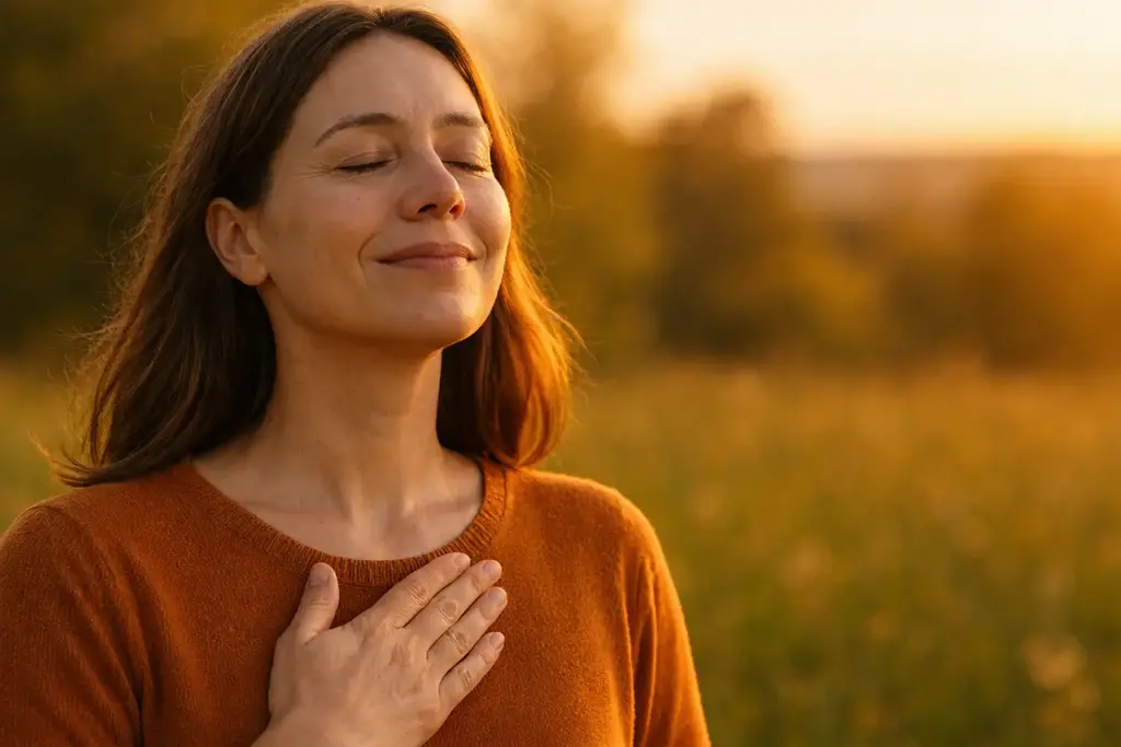Femme qui ressent le bénéfice intérieur de l'hypnose développement personnel