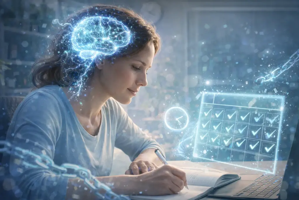 une femme qui s'enchaîne à ses tâches oubliant sa gestion mentale