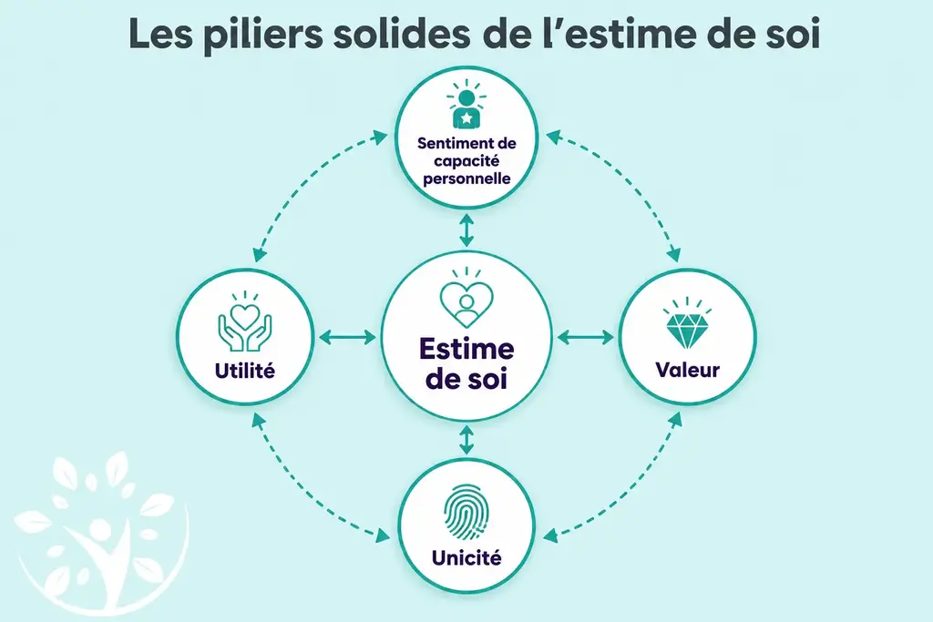 Comprendre les 4 Piliers de l' estime de soi : Sentiment de capacité personnelle, valeur, utilité et unicité