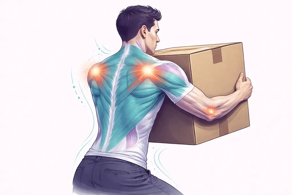 Homme qui prend à bras le corps une charge lourde