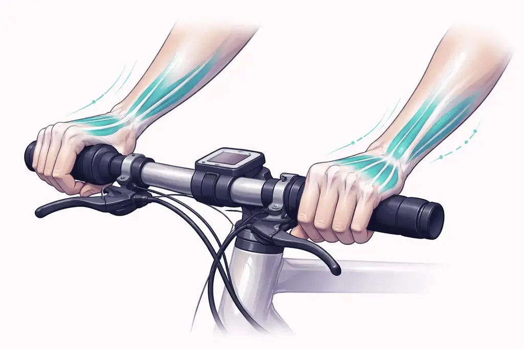 Mains qui tiennent et dirigent un guidon de vélo : symbole de diriger activement son action