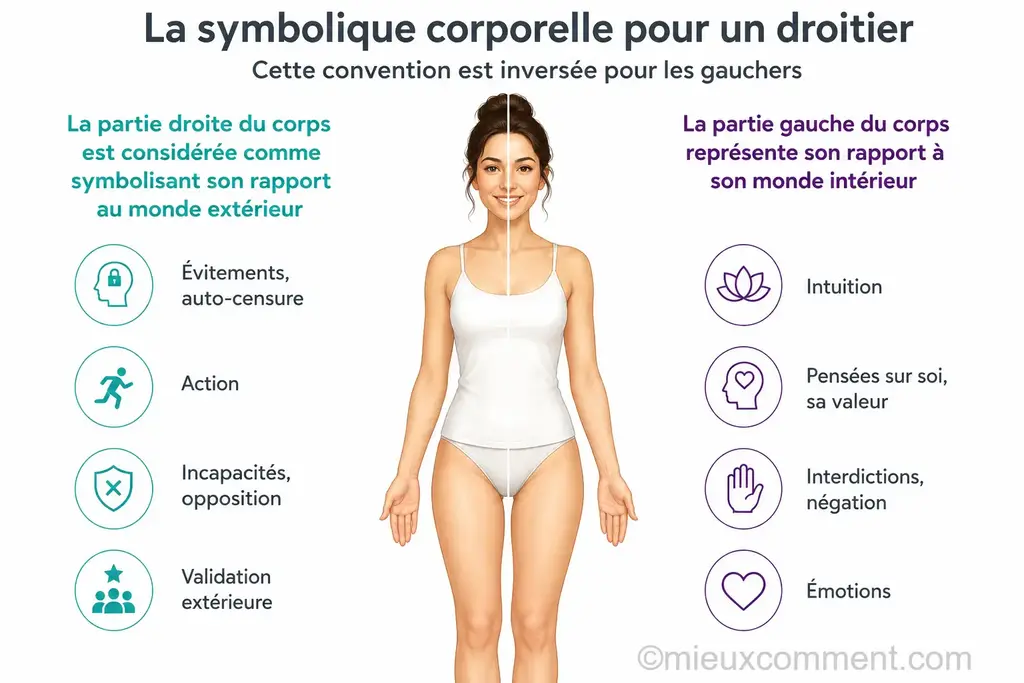 Infographie : Symbolique du corps humain, côtés droit et gauche
